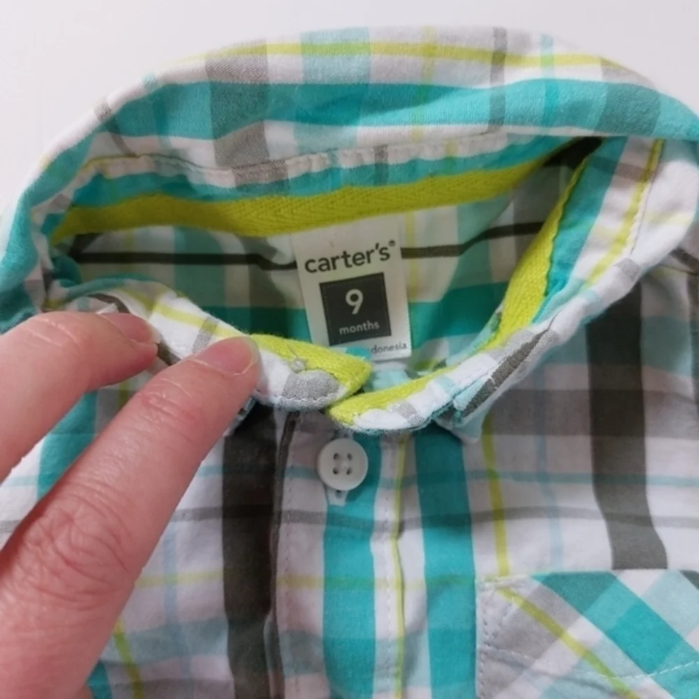 Plaid onesie button down for baby boy 9‎ months carters